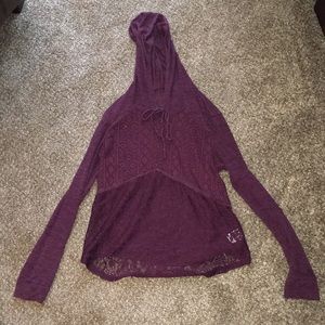 Lace long sleeve hooded shirt